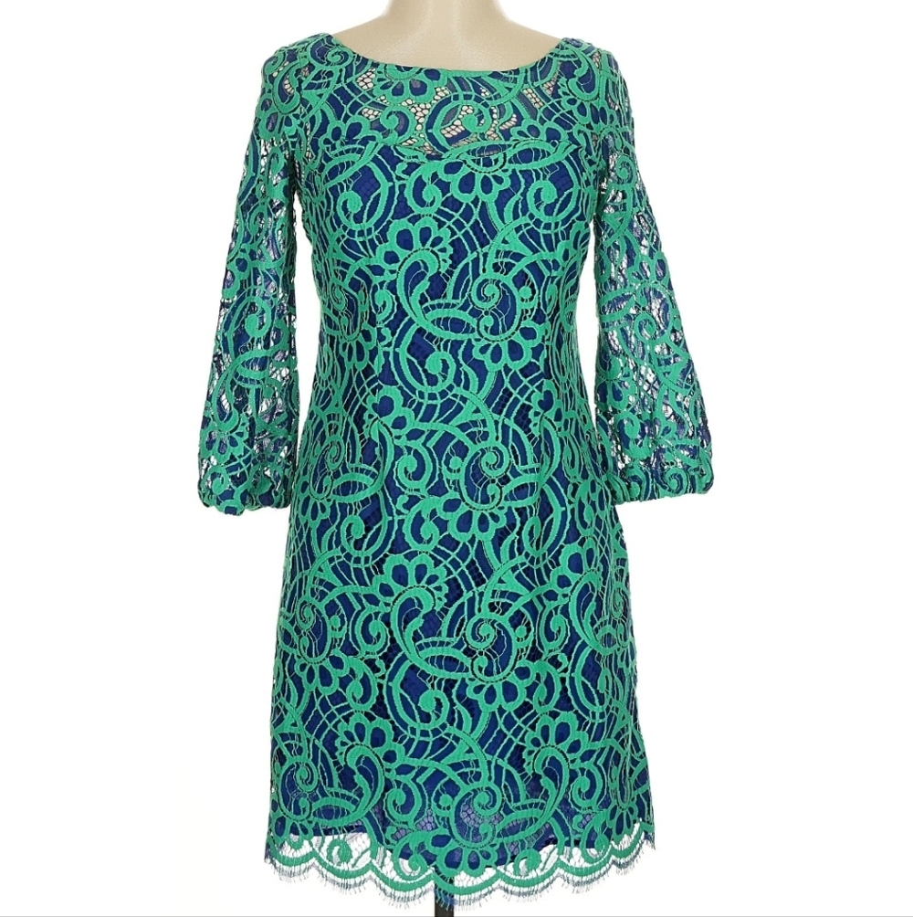 Lilly Pulitzer Teal and Green Lace Dress Size 4